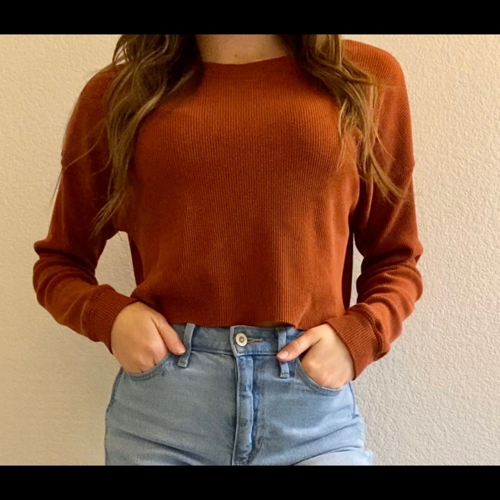 simple orange, cropped, waffle texture shirt